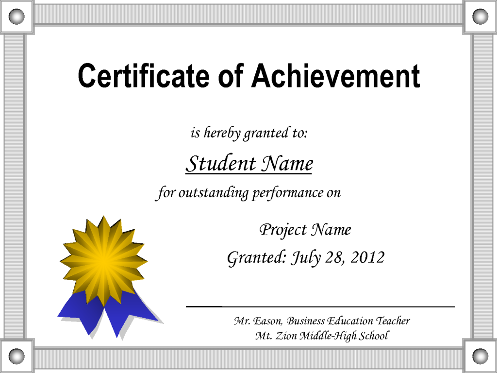 Is there a free online template for a certificate of achievement?