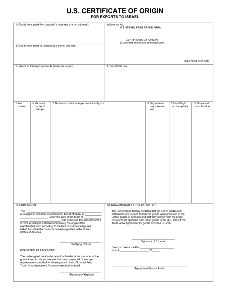 Certificate of Origin Template | Certificate Templates